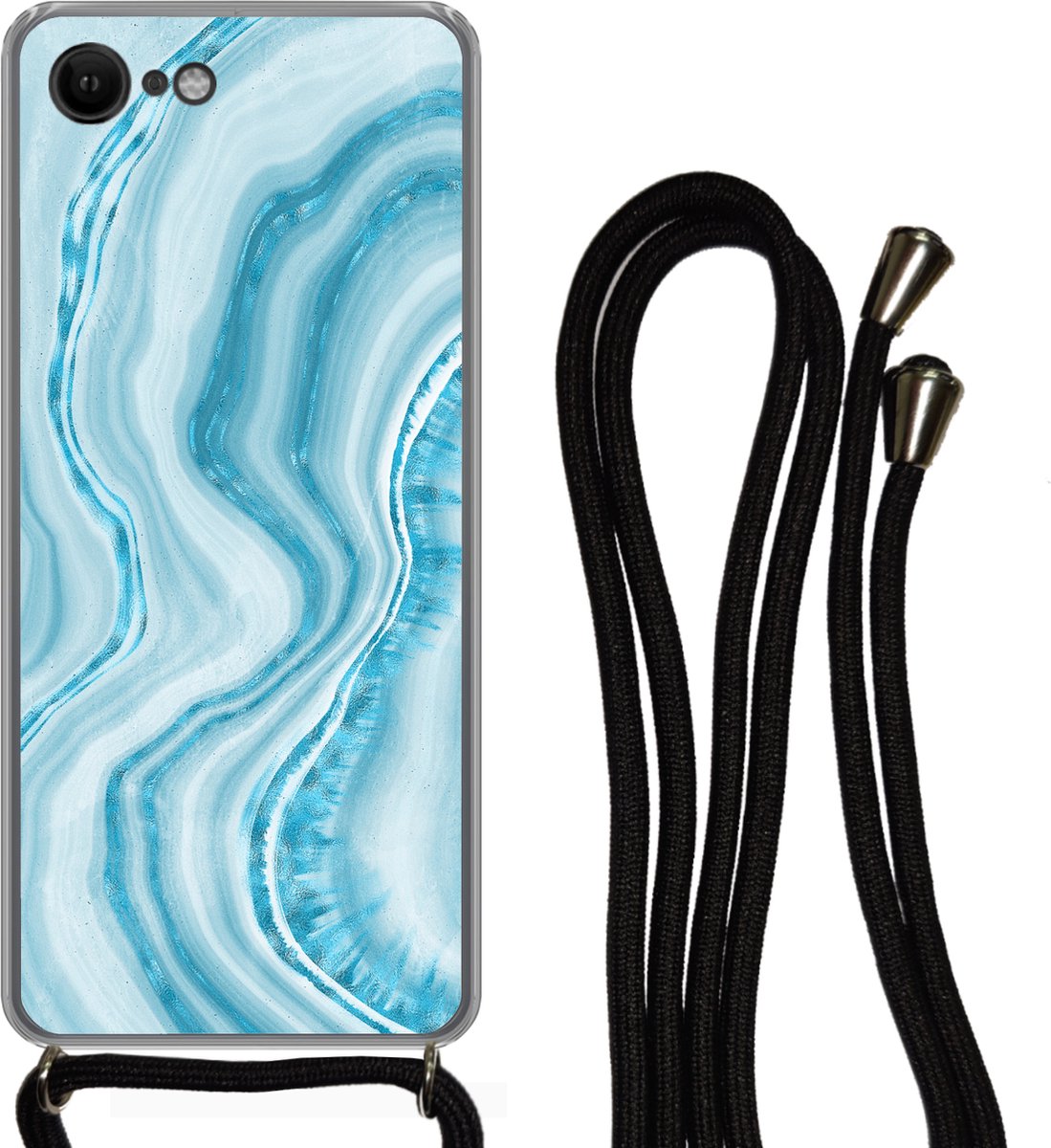 Telefoonkoord - Telefoonketting - Telefoonhoesje Geschikt voor iPhone SE 2020 - Marmer print - Blauw - Lijn - Siliconen - Crossbody - Telefoonhoesje met koord Telefoonhoesje