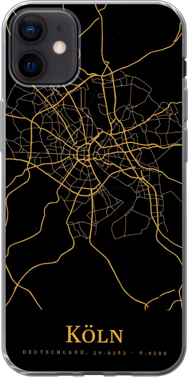 Telefoonhoesje Geschikt voor iPhone 12 mini hoesje - Köln - Kaart - Goud - Siliconen Telefoonhoesje Telefoonhoesje