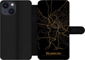 Bookcase Geschikt voor iPhone 13 Mini telefoonhoesje - Hamburg - Kaart - Goud - Met vakjes - Wallet case met magneetsluiting