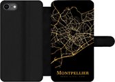 Bookcase Geschikt voor iPhone SE 2020 telefoonhoesje - Montpellier - Kaart - Goud - Met vakjes - Wallet case met magneetsluiting