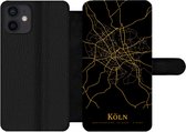 Bookcase Geschikt voor iPhone 12 Mini telefoonhoesje - Köln - Kaart - Goud - Met vakjes - Wallet case met magneetsluiting