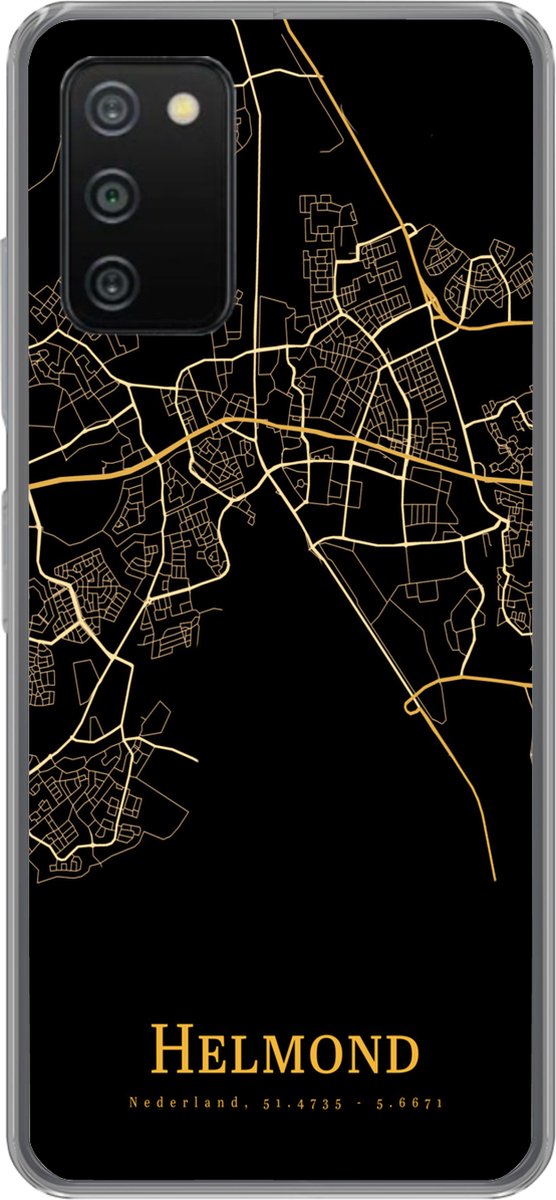 Telefoonhoesje Geschikt voor Samsung Galaxy A03s hoesje - Helmond - Kaart - Black and gold - Siliconen Telefoonhoesje Telefoonhoesje