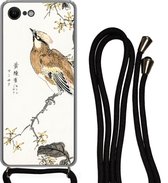 Hoesje met koord Geschikt voor iPhone SE 2020 - Vintage - Vogel - Japans - Tekens - Siliconen - Crossbody - Backcover met Koord - Telefoonhoesje met koord - Hoesje met touw