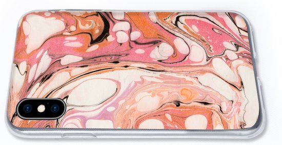 Coque iPhone Xs - Imprimé Marbre - Oranje - Zwart - Coque en Siliconen -