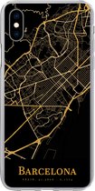 Geschikt voor iPhone Xs hoesje - Barcelona - Kaart - Goud - Siliconen Telefoonhoesje
