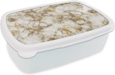 Broodtrommel Wit - Lunchbox - Brooddoos - Marmer - Geel - Gouden - 18x12x6 cm - Volwassenen