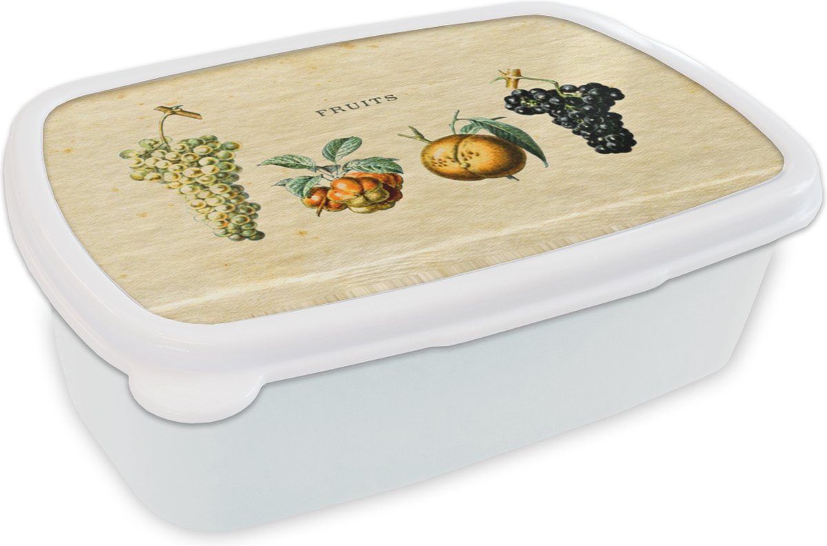 Broodtrommel Wit - Lunchbox - Brooddoos - Fruit - Druif - Vintage - 18x12x6 cm - Volwassenen
