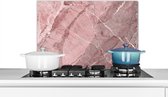 Spatscherm keuken 70x50 cm - Kookplaat achterwand Graniet - Steen - Roze - Wit - Muurbeschermer - Spatwand fornuis - Hoogwaardig aluminium