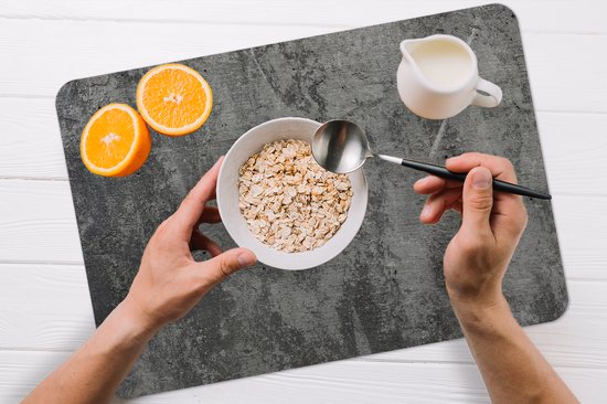 Placemat - Placemats kunststof - Beton - Plant - Autobanden - 45x30 cm - 6 stuks - Hittebestendig - Anti-Slip - Onderlegger - Afneembaar