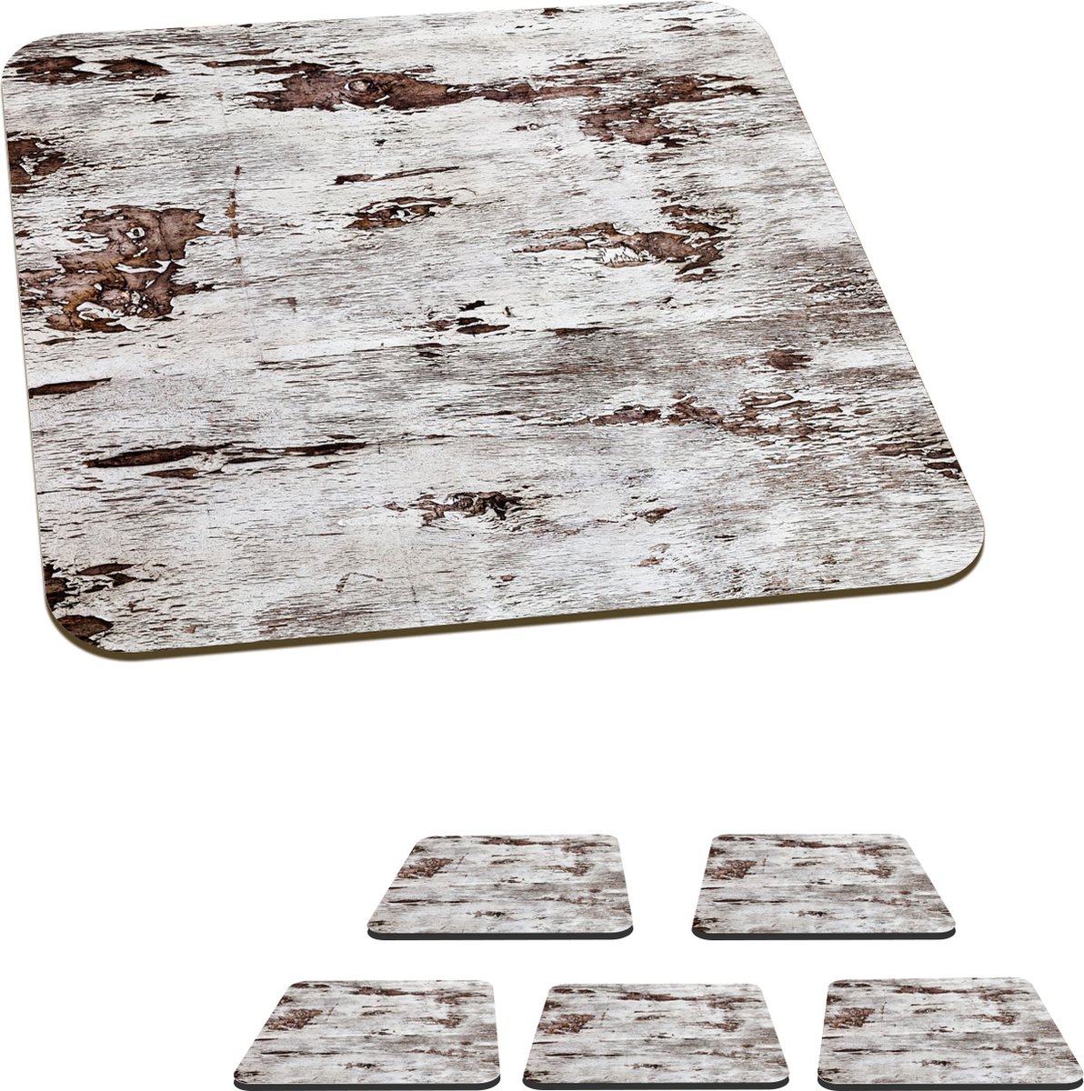 Onderzetters voor glazen - Berk - Hout - Structuur - 10x10 cm - Glasonderzetters - 6 stuks