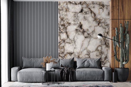 Papier peint - Papiers Papier peint photo Marbre - Wit - Zwart - Largeur 195 cm x Hauteur 300 cm