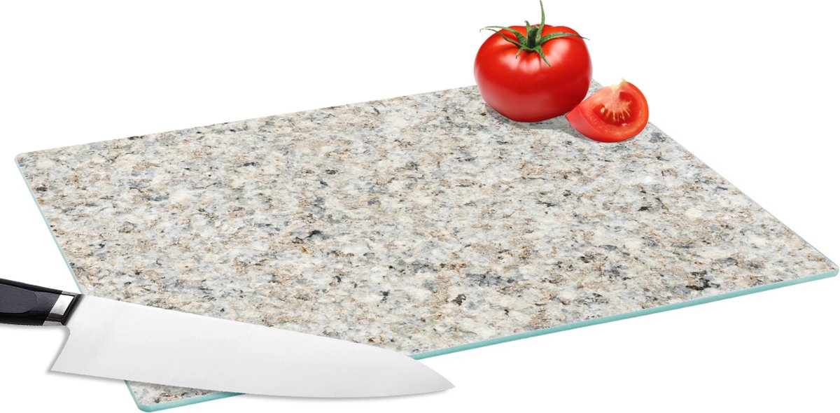 Glazen Snijplank - 39x28 - Graniet - Wit - Grijs - Steen - Textuur - Snijplanken Glas