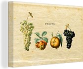 Canvas - Fruit - Druif - Vintage - Schets - Muurdecoratie - Canvasdoek - Schilderijen op canvas - 150x100 cm