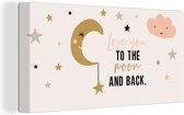 Canvas Schilderij Quotes - Love you to the moon and back - Spreuken - Kinderen - Kids - Baby - 80x40 cm - Wanddecoratie