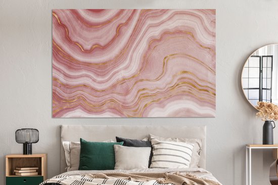 Toile Peinture Marbre - Goud - Rose - 180x120 cm - Décoration murale XXL