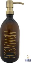 Zeepdispenser | Zeeppompje | Abwasch | amber glas | 500ml | Goud | Goud metaal pomp | Glas