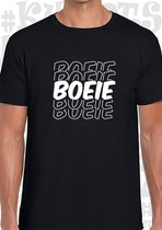 BOEIE heren t-shirt - Zwart - Maat XL - Korte mouwen - Ronde hals - Quotes - Kwoots - Lekker belangrijk - Wat kan mij het schelen