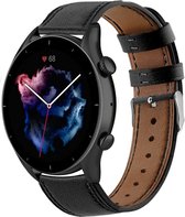 Leer Smartwatch bandje - Geschikt voor  Amazfit GTR 3 - Pro leren band - strak-zwart - GTR 3 & GTR 3 Pro - Strap-it Horlogeband / Polsband / Armband