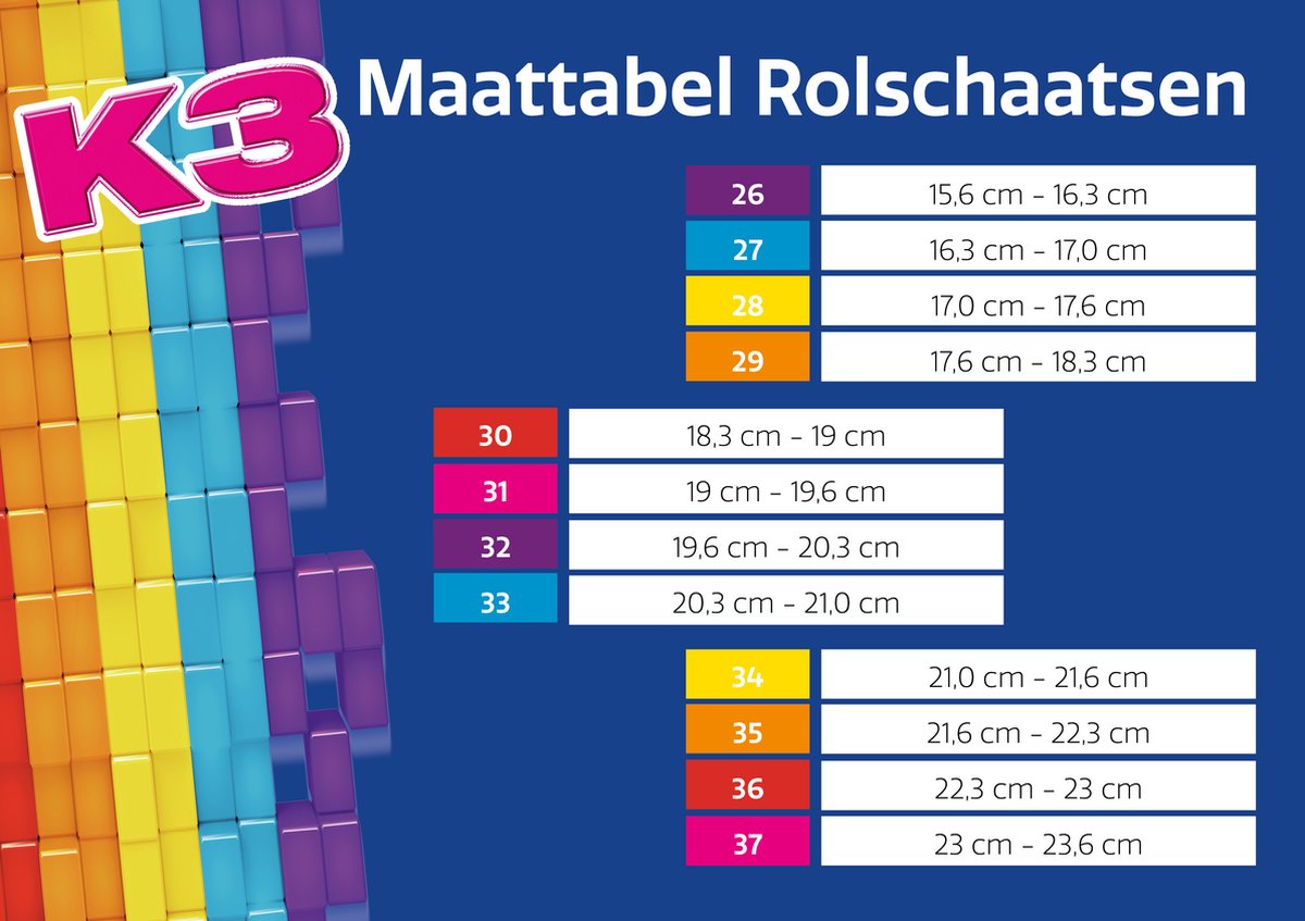 K3 rolschaatsen maat 34/37 - regenboog - met verstelbare schoen