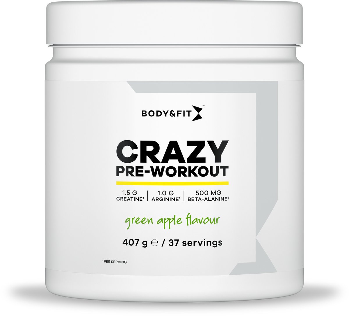 Goedkoopste Body & Fit Crazy Pre Workout - Perfect voor Krachtsporten & Bodybuilders - 407 gram (37 doseringen) - Green Apple