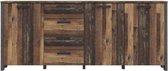 CLIF dressoir 3 deuren - 3 planken, 4 laden - 206,1 cm - Vintage oud hout decor met donkergrijs beton - Zwarte handgrepen