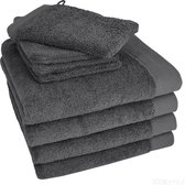 HOOMstyle Badgoedset 4 x Handdoeken 60x110cm en 4 x Washandjes - 100% Katoen 650gr - Grijs / Antraciet