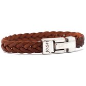 JOSH 24456-BRA-S-CO Armband leder cognac-zilverkleurig 10 mm.