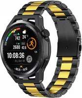 Stalen Smartwatch bandje - Geschikt voor Strap-it Huawei Watch GT Runner stalen band - zwart/goud - GT Runner - 22mm - Strap-it Horlogeband / Polsband / Armband