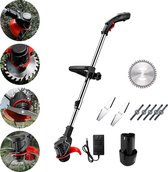 Grastrimmer - Grasmachine - Grasmaaier - Draagbare Draadloos - 650W - met 1 Accu - voor Tuin - Zwart Rood