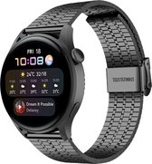 Stalen Smartwatch bandje - Geschikt voor  Huawei Watch 3 - Pro roestvrij stalen band - zwart - Strap-it Horlogeband / Polsband / Armband