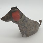 Hond met rode oortjes metaal recycled blik 18 cm