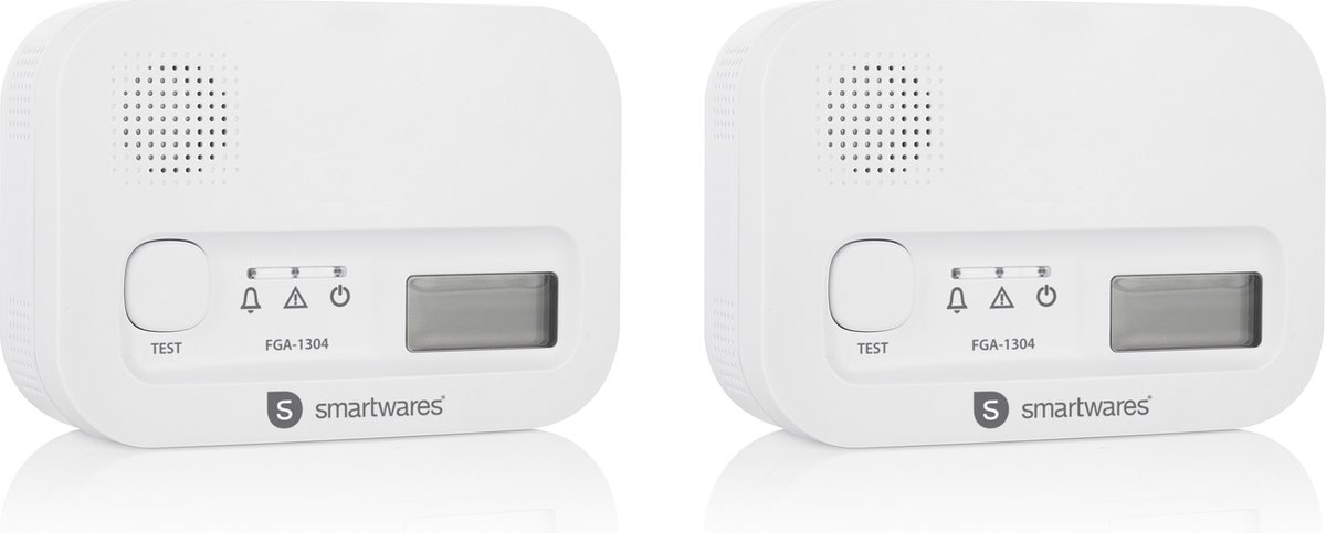 Smartwares FGA-13042 Koolmonoxidemelder - 2 melders- 10 jaar levensduur - BSI Gecertificeerd - CO melder