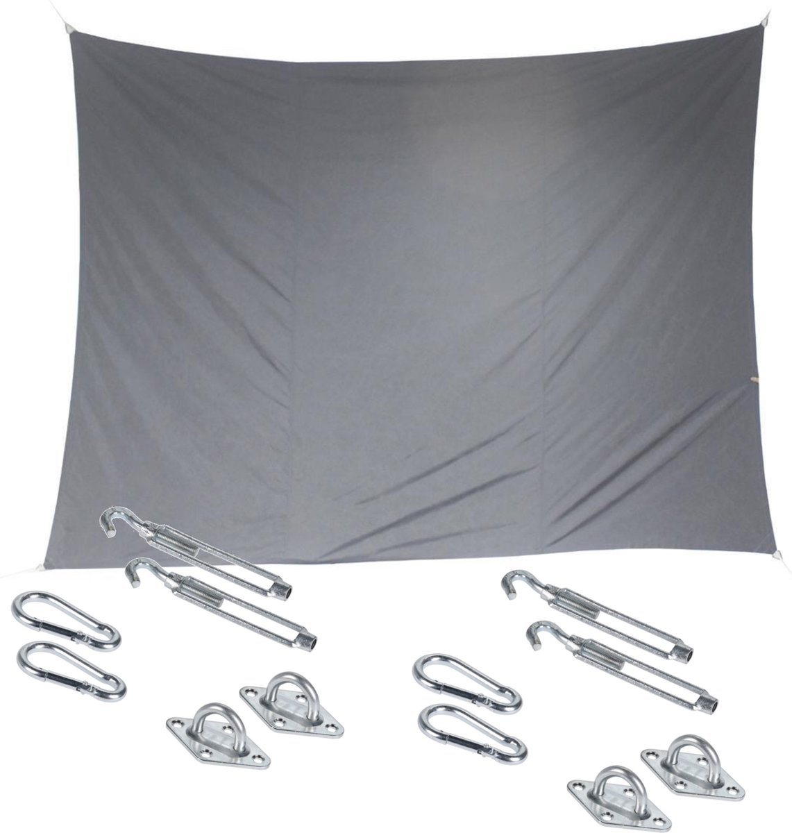 Premium kwaliteit schaduwdoek/zonnescherm Shae rechthoekig grijs 3 x 4 meter - inclusief bevestiging haken set