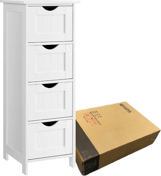 Bobbel Home - Badkamerkast - Kinderkamer kast - Ladekast - Opbergkasten - 4 Lades - 30 x 30 x 82 cm - Wit van Bobbel Home — afbeelding 5