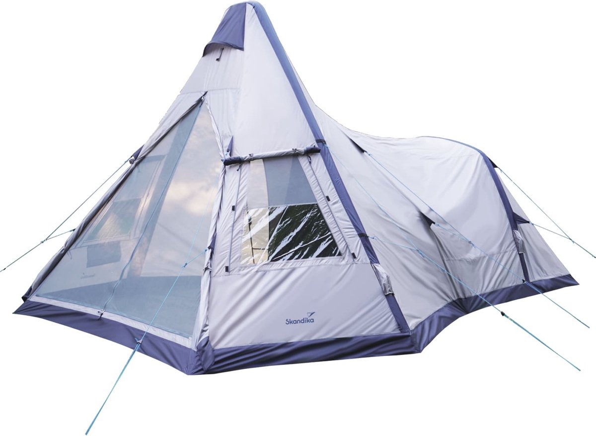 Skandika Tipi Kotona Air Opblaasbare Tent – Opblaasbare tenten - 4 persoons tipi tent – Tenten - Campingtent – Ingenaaide tentvloer – Muggengaas – 260 cm stahoogte – 490 x 370 x 260 (L x B x H) – Outdoor, Camping, Tuin – Luchttent - Kamperen - beige