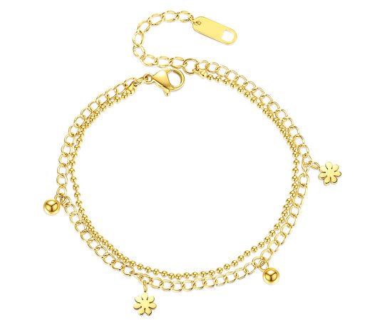 Bracelet avec breloques dames Zazi Flower plaqué or - Bracelets dorés fleurs Sophie Siero dans une boîte cadeau