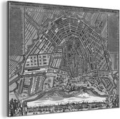 Wanddecoratie Metaal - Aluminium Schilderij Industrieel - Plattegrond - Amsterdam - Historisch - 40x30 cm - Dibond - Foto op aluminium - Industriële muurdecoratie - Voor de woonkamer/slaapkamer - Stadskaart