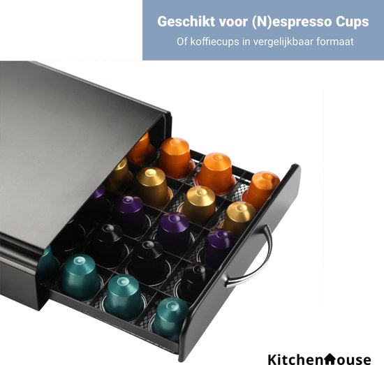 Cuphouse - Capsule houder - Nespresso - Voor 50 koffie capsules - Cups houder met lade - Zwart - Cuphouse