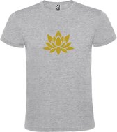 Grijs  T shirt met  print van "Lotusbloem " print Goud size S