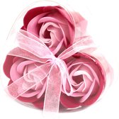 Zeep Bloemen - Roze Rozen - 3 stuks - Hartvormige Cadeauverpakking