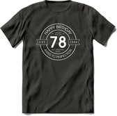 78th Happy Birthday T-shirt | Vintage 1944 Aged to Perfection | 78 jaar verjaardag cadeau | Grappig feest shirt Heren – Dames – Unisex kleding | - Donker Grijs - XL