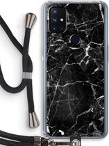 Case Company® - OnePlus Nord N10 5G hoesje met Koord - Zwart Marmer - Telefoonhoesje met Zwart Koord - Bescherming aan alle Kanten en Over de Schermrand