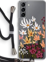 Case Company® - Samsung Galaxy S21 hoesje met Koord - Painted wildflowers - Telefoonhoesje met Zwart Koord - Bescherming aan alle Kanten en Over de Schermrand