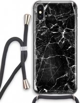 Case Company® - iPhone XS hoesje met Koord - Zwart Marmer - Telefoonhoesje met Zwart Koord - Extra Bescherming aan alle Kanten en Over de Schermrand