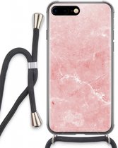 Case Company® - iPhone 8 Plus hoesje met Koord - Roze marmer - Telefoonhoesje met Zwart Koord - Extra Bescherming aan alle Kanten en Over de Schermrand