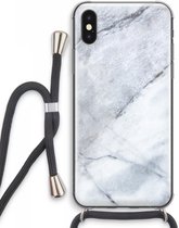 Case Company® - iPhone XS Max hoesje met Koord - Witte marmer - Telefoonhoesje met Zwart Koord - Extra Bescherming aan alle Kanten en Over de Schermrand