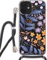 Case Company® - iPhone 12 hoesje met Koord - Flowers with blue leaves - Telefoonhoesje met Zwart Koord - Extra Bescherming aan alle Kanten en Over de Schermrand