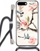 Case Company® - iPhone 7 PLUS hoesje met Koord - Japanse bloemen - Telefoonhoesje met Zwart Koord - Extra Bescherming aan alle Kanten en Over de Schermrand