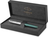 Parker Sonnet rollerballpen | metaal en groene lak met palladium afwerkings | fijne penpunt | zwarte inkt | Geschenkverpakking