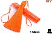 Bob Online ™ - 4 Stuks – Oranje - Tassels (Kwastjes) 8cm x 1.2cm – Handgemaakte Zachte Ambachtelijke Kwastjes / Tassels Chinese Stijl – Decoratieve DIY Tassels – Sieraden Maken enz. – Orange DIY Tassels – Tassels – Oranje Kwasten – Hobby Kwastjes